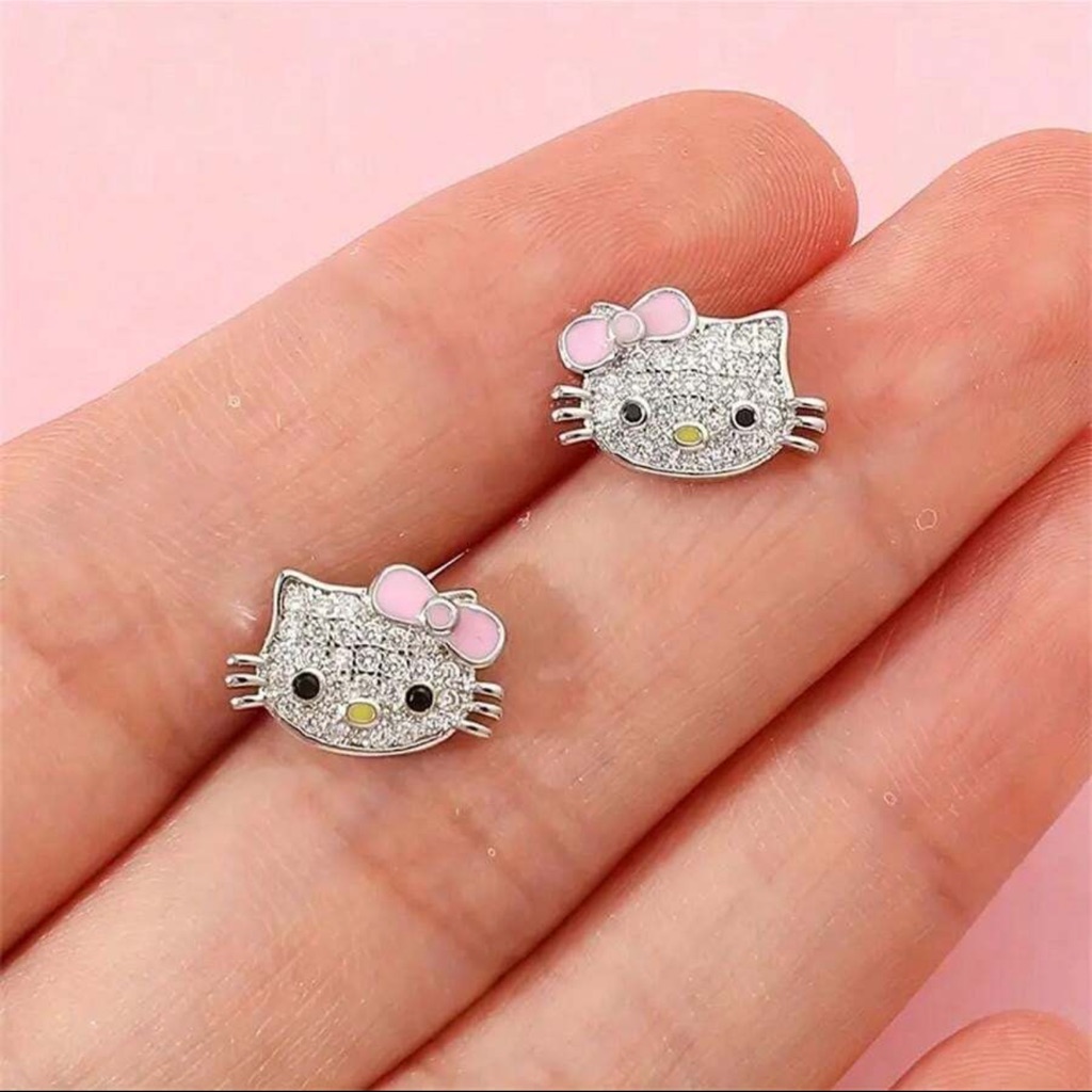 Hello Kitty Studs Hello Kitty Earrings Hello Kitty Cubic Zirconia Earrings